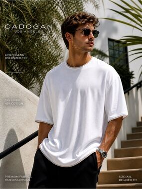 Cadogan Los Angeles Linen Blend Oversized Tee White XXL NWT Minimal Luxury